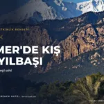 Palmiyelerin arkasında yükselen karla kaplı Tahtalı Dağı